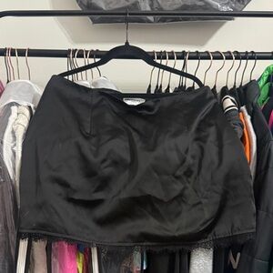Princess Polly Black Satin Skirt with Lace Detail